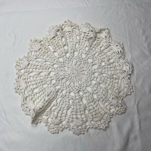 Vintage White Round Knit Crochet Doily Decorative Handmade 11"